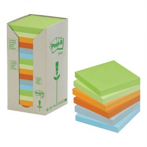 Post-it Notes Pad Recycled Tower Pack 76x76mm Pastel Rainbow Ref 654-1RPT [Pack 16]